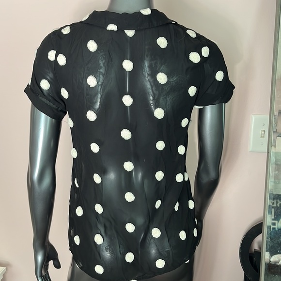 Modcloth Sheer Black Mesh Button Down with White Sherpa Fuzzy Polka Dots - Picture 5 of 8
